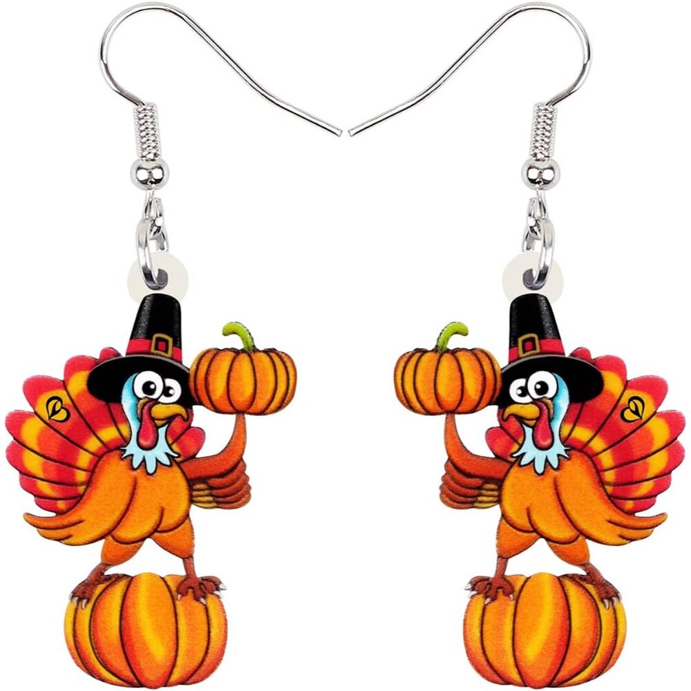 Acrylic Thanksgiving Cartoon Hat Turkey Chicken Earrings Drop Dangle Jewelry For